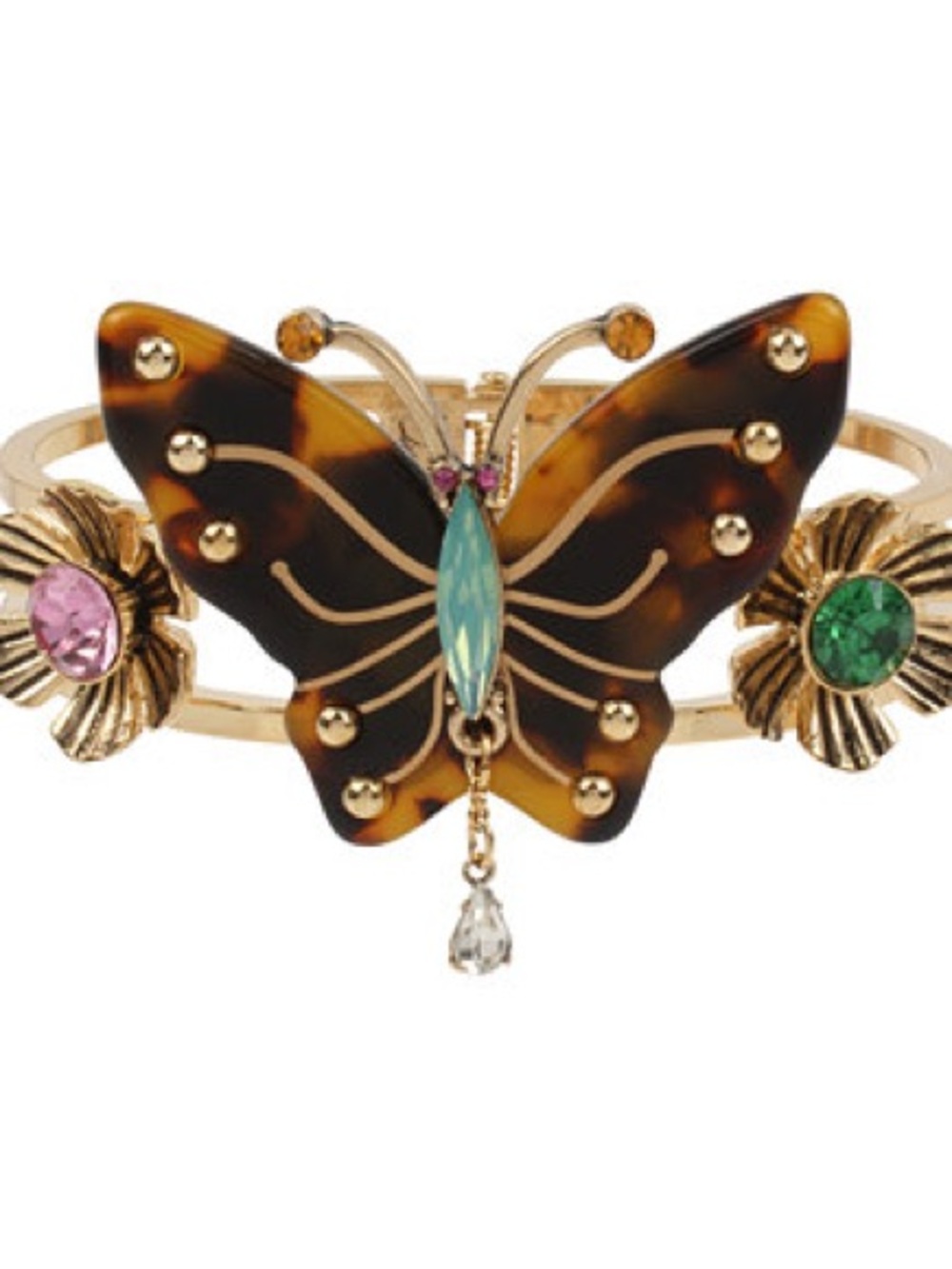 Betsey Johnson gold time tortoise look butterfly flower bracelet new!